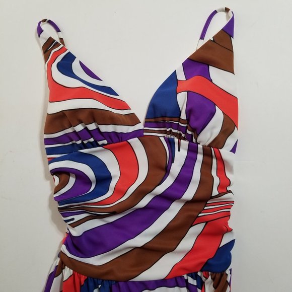 XXS - XS 00 - 0 Elisabeth Stewart Vintage 70s Halter Top Maxi Dress Geometric - Picture 2 of 8